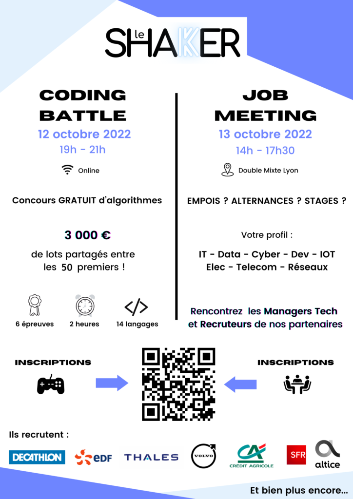 12 octobre : Coding Battle 
13 octobre : Job meeting 
QR code pour s'inscrire
